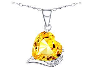 Mabella Fashion PWS015CCTN 6.06 CTTW 12mm Heart Shaped Created Citrine Sterling Silver Pendant with 18" Chain