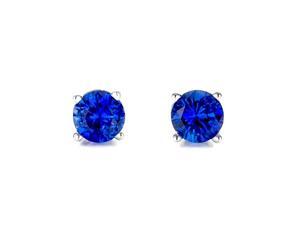 Mabella 1.6 CTTW. Round 6mm Created Blue Sapphire .925 Sterling Silver Stud Earrings