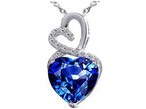 Mabella 4.0cttw Heart Shaped 10mm Created Blue Sapphire Pendant in Sterling Silver with 18" Chain