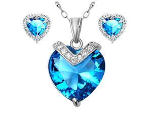 Mabella Stunning Heart Cut Created Blue Topez Pendant & Earring Set - Sterling Silver w/ 18" Chain