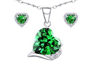 Mabella Lovely Heart Cut Created Emerald Pendant & Earring Set - Sterling Silver, 18" Chain