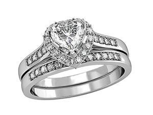 Mabella 0.75Ct (6mm) Heart Cut Sterling Silver Wedding Women's Ring Set - Size 8 Mabella 0.75Ct (6mm) Heart Cut Sterling Silver Wedding Women's Ring Set - Size 8
