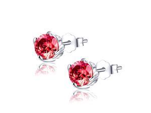 Mabella 1.0 CTTW. 5mm Round Cut Created Ruby .925 Sterling Silver Stud Earrings