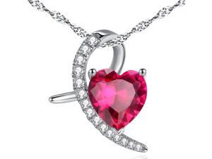 Mabella 4.0 CTW Moon Shape Heart Cut 10mm Created Ruby Pendant Sterling Silver 18" Chain