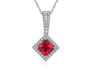 Mabella 2.40cttw Princess Shaped 7mm Created Ruby Pendant in Sterling Silver with 18" Chain