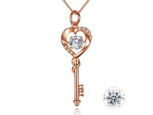 Mabella Dancing Diamond CZ Pendant Collection Rose Gold Plated  Sterling Silver Heart Shape Key Necklace Chain 18"