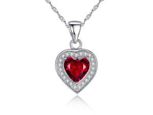 Mabella 1.62 cttw Heart Shaped 7mm x 7mm Created Ruby Pendant in Sterling Silver with 18" Chain