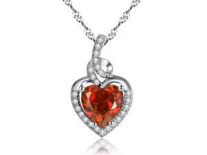 Mabella 2.0cttw Heart Shaped 8mm x 8mm Created Garnet Pendant in Sterling Silver with 18" Chain