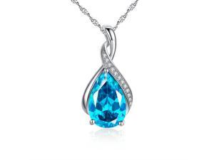 Mabella 0.78 Cttw Oval Cut 7mm*5mm Created Blue Topaz Pendant Sterling Silver with 18" Chain