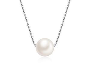 Mabella Freshwater Cultured 8MM AAA White Single Pearl Pendant Necklace - 18" Sterling Silver