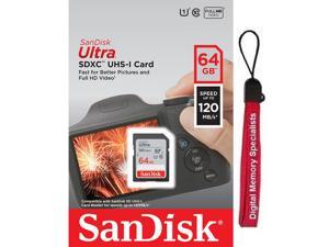 SanDisk 64GB Ultra SDXC UHSI 120MBs C10 U1 Full HD SD 64G Secure Digital Extended Capacity Flash Memory Card SDSDUN4032GGN6IN with OEM Lanyard