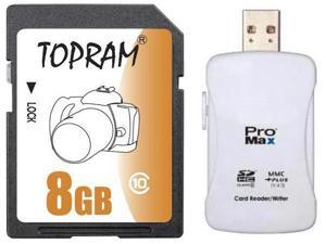 TOPRAM 8GB SD 8GB SDHC Card Class 10 Extreme Speed for Camera & Camcorder with R16 Card Reader TOPRAM 8GB SD 8GB SDHC Card Class 10 Extreme Speed for Camera & Camcorder with R16 Card Reader