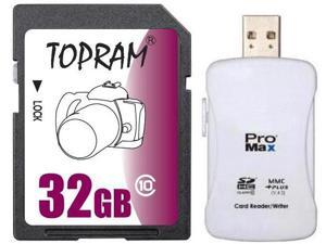TOPRAM 32GB SD 32GB SDHC Card Class 10 Extreme Speed for Camera & Camcorder +R16 Reader TOPRAM 32GB SD 32GB SDHC Card Class 10 Extreme Speed for Camera & Camcorder +R16 Reader
