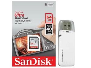 SanDisk 64GB SDXC 64G SD Ultra 40MBs 266X UHS Secure Digital Extended Capacity Card Class 10 UHSI with OEM USB 30 Card Reader