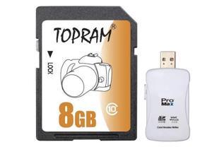 TOPRAM 8GB SD 8GB SDHC Card Class 10 Extreme Speed for Camera & Camcorder with USB Card Reader (bulk pack) TOPRAM 8GB SD 8GB SDHC Card Class 10 Extreme Speed for Camera & Camcorder with USB Card Reader (bulk pack)