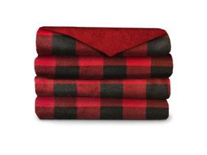 Sunbeam Microplush Comfy Toes Electric Heated Throw Blanket Foot Pocket Buffalo Plaid Red