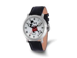 Disney Adult Moving Arms Mickey Mouse Black Leather Band 44mm Watch Disney Adult Moving Arms Mickey Mouse Black Leather Band 44mm Watch