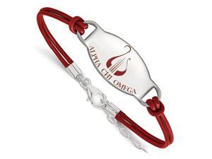 Sterling Silver Alpha Chi Omega Enamel Red Leather Bracelet - 7 in.