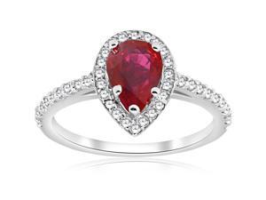 1 1/2ct Pear Shape Ruby & Diamond Halo Ring 14K White Gold 1 1/2ct Pear Shape Ruby & Diamond Halo Ring 14K White Gold