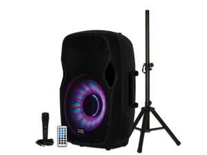 Acoustic Audio AA15LBS Powered 1000W 15" Bluetooth Flashing LED Speaker with Mic and Stand Acoustic Audio AA15LBS Powered 1000W 15" Bluetooth Flashing LED Speaker with Mic and Stand