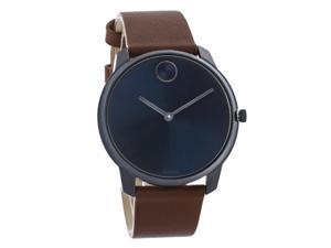 Movado Mens Bold Blue ION Plated Brown Leather Strap Quartz Watch 3600585