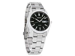 Seiko Solar Mens Black Day/Date Dial Stainless Steel Watch SNE039