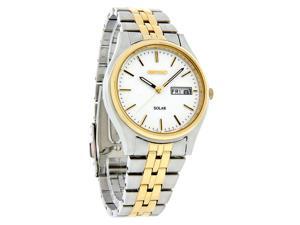 Seiko Solar Mens White Dial Two-Tone Bracelet Dress Watch SNE032 Seiko Solar Mens White Dial Two-Tone Bracelet Dress Watch SNE032