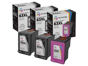 LD  Remanufactured Replacements for HP 63XL Set of 3 Ink Cartridges 2 F6U64AN HY Black and 1 F6U63AN HY Color