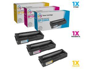 LD Compatible Replacement for Ricoh SP C250A Toner Cartridges: 1 407540 Cyan, 1 407541 Magenta, 1 407542 Yellow for SP C250DN, SP C250SF, SP C261DNw, SP C261SFNw