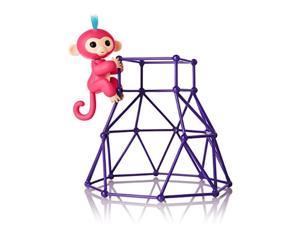 Fingerlings - Jungle Gym Playset + Interactive Baby Monkey Aimee Coral Pink with Blue Hair