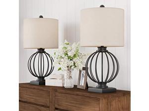 Home Table Lamps-Set of 2 Wrought Iron Open Cage Orb Lights, Bulbs Shades Included-Modern Rustic Decor Lavish, 13 L x 13 W x 26 H, Matte Black and Natural Linen