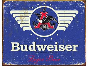 Desperate Enterprises Budweiser 1936 Logo Tin Sign  Nostalgic Vintage Metal Wall Decor  Made In Usa  16 W X 125 H