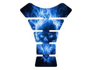 Motorcycle Exploding Fire Skull Blue Sportbike Tank Pad Protector Guard Sticker Decal