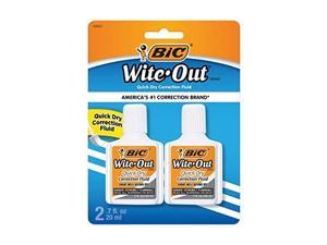 Bic WiteOut Quick Dry Correction Fluid  2 pack  white color writeout  whiteout