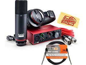 Focusrite Scarlett Solo 3rd Gen 2-in, 2-out USB Audio Interface Studio Bundle with Condenser Microphone, Headphones, XLR Cable, Instrument Cable, and Austin Bazaar Polishing Cloth