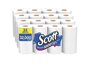 Scott 1000 Toilet Paper, 32 Regular Rolls, Septic-Safe, 1-Ply Toilet Tissue
