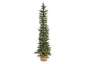 Vickerman 4 Mini Pine Artificial Christmas Tree, Warm White Italian LED Mini Lights, Seasonal Indoor Home Decor with Decorative Burlap Base