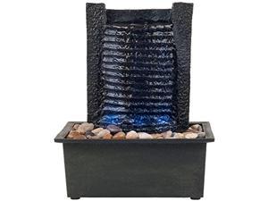 Indoor Water Fountain With LED Lights- Lighted Waterfall Tabletop Fountain With Stone Wall and Soothing Sound for Office and Home Décor By Pure Garden