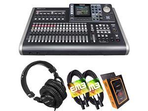 Tascam DP-24SD 24-Track Digital Portastudio Multi-Track Audio Recorder with Pro Headphone and Pair of EMB XLR Cables and Gravity Magnet Phone Holder Bundle