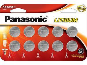 Panasonic cR2032 30 Volt Long Lasting Lithium coin cell Batteries in child Resistant, Standards Based Packaging, 10 Pack