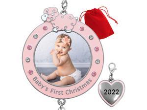 2022 Baby girls First christmas Photo Ornament  Dated Xmas Picture Frame Decoration for Newborn Daughter  Babys 1st Keepsake  giftStorage Bag Included