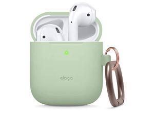 elago Silicone case with Keychain compatible with Apple AirPods case 1  2 Front LED Visible Supports Wireless charging Protective Silicone Pastel green