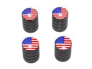 Graphics and More USA Flag - American Tire Rim Valve Stem Caps - Black