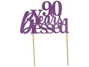 All About Details Purple 90-Years-Blessed Cake Topper, 6 x 8