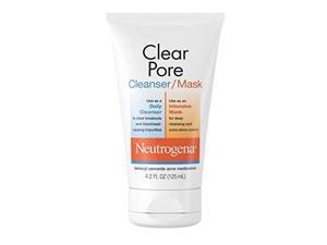 Neutrogena Clear Pore 2 in 1 Facial CleanserFace Mask with Kaolin  Bentonite Clay  35 Benzoyl Peroxide Acne Treatment Medication Daily Face Wash  Shine Control Clay Mask 42 fl oz Pack of 4