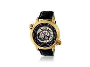 Reign Mens Thanos Watch, Black Dial,Gold Bezel, Black Leather Strap REIRN2105