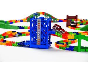 Discovery Toys Zip Track Deluxe  Bendable colorful Roadway Set  Stem Building Toy for Boys and girls  Educational Snap & click Build Track Set w Light-up SUV (340 pcs) 5 yrs+