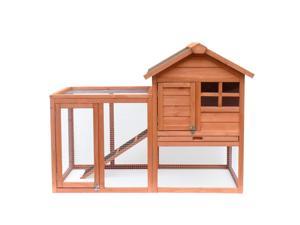 Merax Rabbit Hutch Indoor and Outdoor Bunny cage 2 Story Pet House chicken coop Poultry cage Upgrade Natural Wood House Pet Supplies Small Animals House with Removable No Leakage TrayOrange