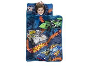 Hot Wheels Race car Toddler Nap Mat - Includes Pillow & Fleece Blanket - great for Boys and girls Napping at Daycare, Preschool, Or Kindergarten - Fits Sleeping Toddlers and Young children