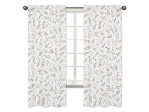 Sweet Jojo Designs Floral Leaf Window Treatment Panels curtains - Set of 2 - Ivory cream Beige Taupe and White gender Neutral Boho Watercolor Botanical Flower Woodland Tropical garden